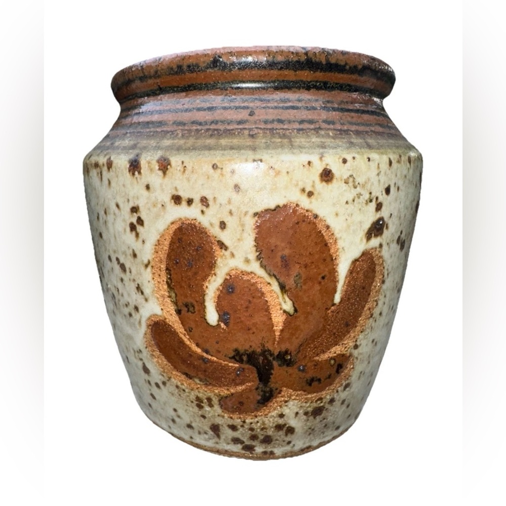 Vintage Hand Thrown Stoneware Pottery‎ Floral Vase Vessel Studio Art Signed